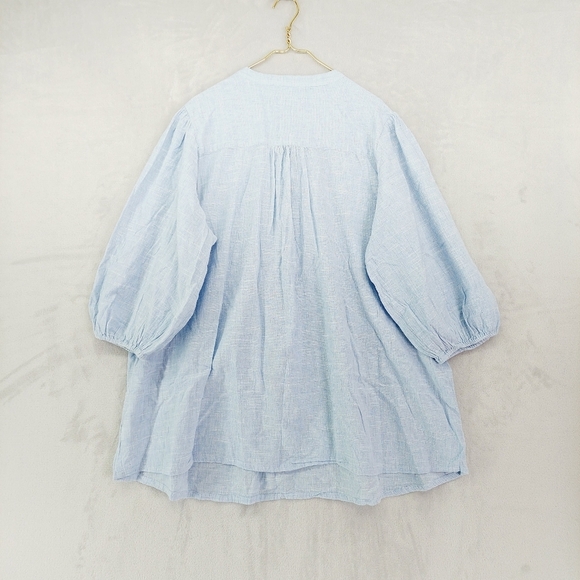 Blue Islands Blue Cotton Puff Sleeve Drawstring Blouse Top P348 - Picture 5 of 8